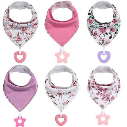 Baby Bandana-Sjalar 6-pack och Tuggleksaker 6-pack Tillverkade av 100% Organisk Bomull, Absorberande och Mjuka Unisex