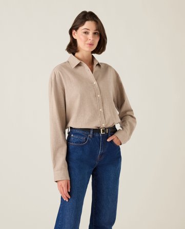 Lexington Casual Baumwollflanell Hemd, Braun Meliert