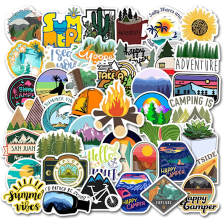 Utendørs Eventyr Klistremerkepakke - 50 Kule Sommerreise Klistremerker for Tenåringer Voksne Camper Vanntette Vinyl Dekaler for Laptop Vannflaske 
