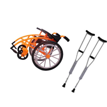 3-delt Foldbar Rehab Kørestol Og Krykker Legelegesæt Til Børn Rollespil Pædagogisk Legetøj Med Sikkert Plastikdesign Pink[D]