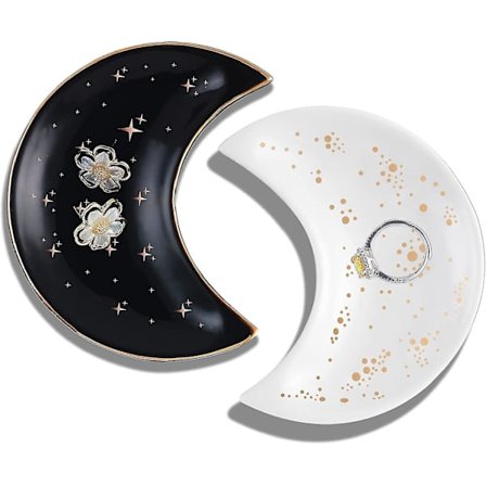 2 stk Små Måne Smykkeskrin Smykkeskrin Brette, Dekorativ Keramisk Ring Skrin Holder