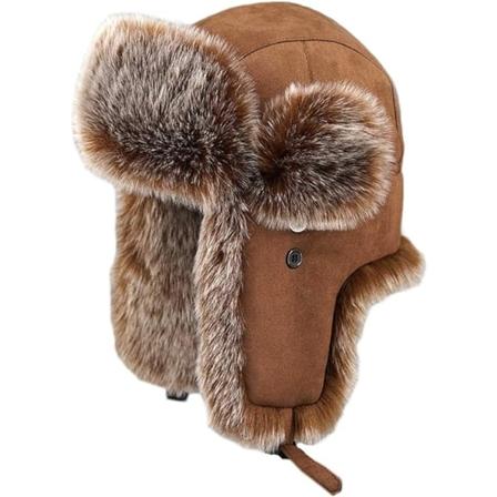 MH-Unisex Suede Faux Fur Trapper Hat Warm Anti Wind Russian Hunti
