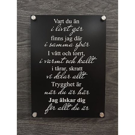 Poster/Tavla i akryl Kärleksdikt Svart