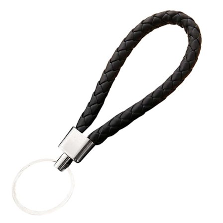 Håndlaget nøkkelring flettet ECO-lær PU-lær skinn svart svart