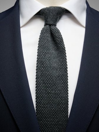 John Henric Men's Dark Grey Wool Knitted Tie Size 6