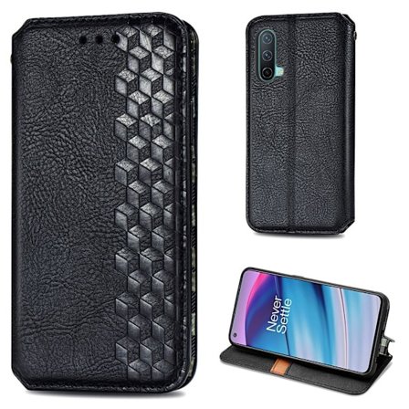 Nahkakotelo With A Stylish Rhombus Imprint For OnePlus Nord CE 5G - Musta