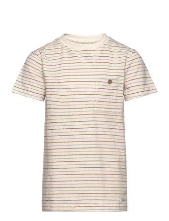 T-Shirt Ss Stripe Tops T-Kortærmet Skjorte Beige En Fant