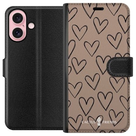 Kompatibelt Lommeboketui til Apple Apple iPhone 16 Cactus and Friends - Earthy Sketch Hearts