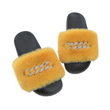 Women's Fluffy Faux Fur Slippers Comfy Open Toe Slides With Fle