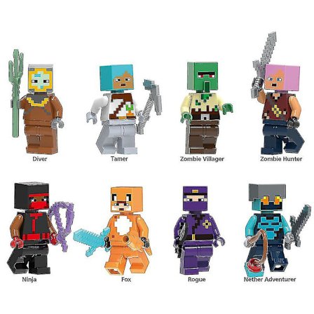 8-pakning Minecraft-serie Minifigur Byggeklosser Sett, Spill Mini Actionfigurer Leker Julegaver For 6 År + Barn Gutter Jenter (FMY)