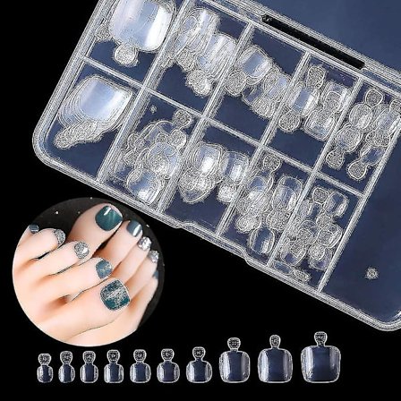 Akryl falske tånegle fuld dækning, 100 stk kunstige franske tånegle 10 størrelser med æske, falske tånegle tips til negle saloner og DIY neglekunst 