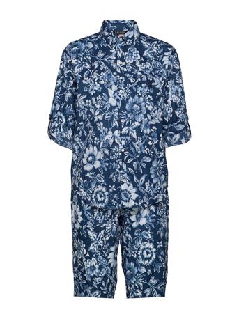 Lrl 3/4 Roll Tab Slv His Shirt Capri Pj Blue Lauren Ralph Lauren Homewear