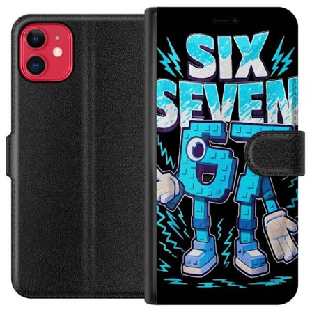 Kompatibel Tegnebogsetui til Apple Apple iPhone 11 Legelig blå illustration med tallene Six Seven i retro arcade-stil med stærk typografi og grafisk