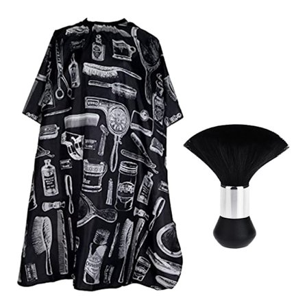 Svart trykt stil, profesjonell frisørkappe, nakkebørste,