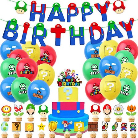 Super Mario Temafest Forbruksvarer Bursdagsbanner Kake Cupcakes Toppers Ballonger Dekorasjon Sett Gaver (FMY)