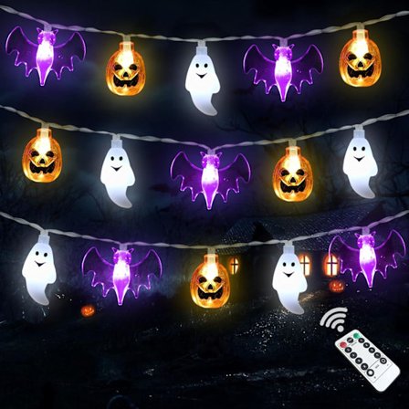 Halloween-ljusslinga, 4,5 meter 30 LED Vattentät 3D Pumpa Fladdermus Spöke Batteridriven Ljusslinga med Timer - Fairy Light Halloween Dekorationer