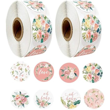 1000 st Blomsterklistermärken, 1' 25 mm Självhäftande Etiketter, Dekorativa Kuvertförslutningsklistermärken för Gåvor, Bröllop, Födelsedag, Fest, F...