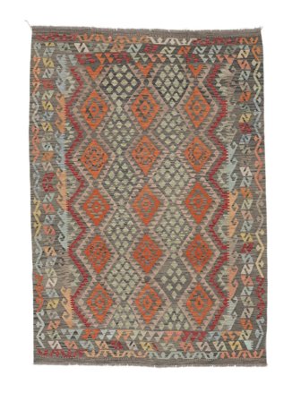 Kelim Afghan Old Stil Teppich Handgewebt 204X292 Braun/Dunkelrot Afghanistan