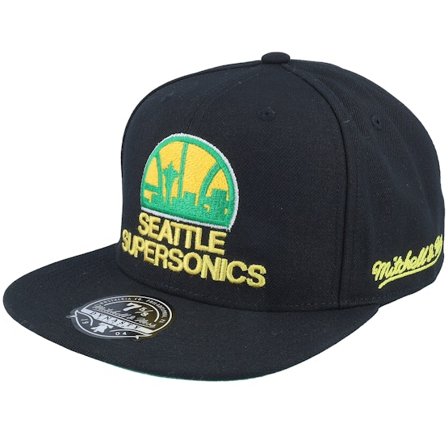 Mitchell & Ness - NBA Schwarz Cap - Seattle Supersonics Chain Stitch Fitted Black Snapback @ Hatstore