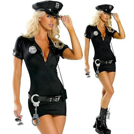 4 st Nya Kvinnors Polis Fancy Kostymklänning + Hatt + Bälte + Handfängsel Halloween Outfit Byte Dance Captain America S
