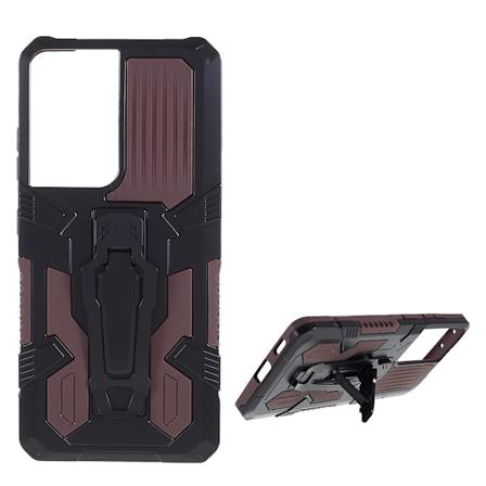 Hybridbeskytter i plast + TPU + metall for Samsung Galaxy S21 Ultra 5G-deksel med støtte