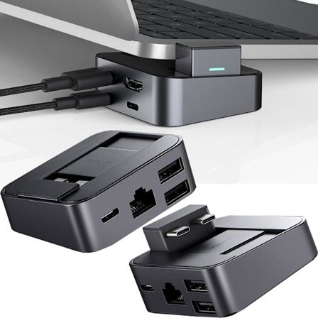 Joyroom multifunksjonsstativ HUB USB Type C - USB 3.0 / RJ45 / HDMI / USB Type C / Thunderbolt for MacBook Pro grå (S-H121 Grå)