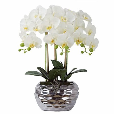 Kunstig Phalaenopsis Orkide i Sølv Keramisk Potte [YDE]