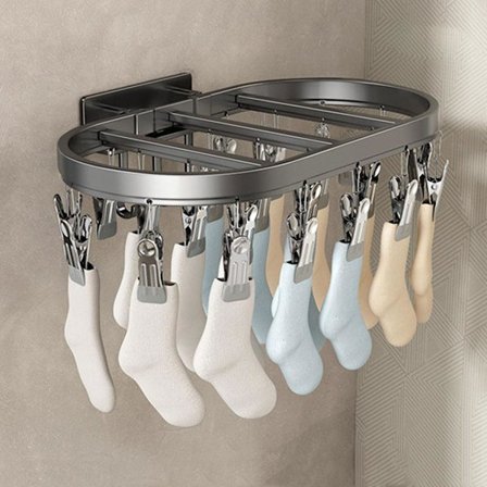 Veggmontert Sokketørkestativ, Foldbar Tøystativ med 24 Klips