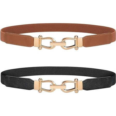 Elastiskt skinny-bälte för damklänningar, tunt retro stretch-midjebälte med gyllene spänne