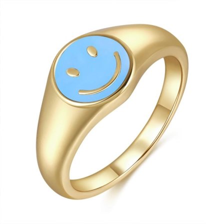 Guld Smiley Face Ring Signet, Vintage Golden Gifts Jewe