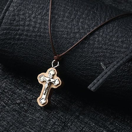 Liten träkorshänge katolsk krucifix halsband religiös Jesus INRI smycken för män repkedja bijoux NC213