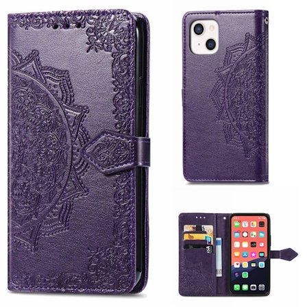 Mandala läder iPhone 13 fodral - Lila