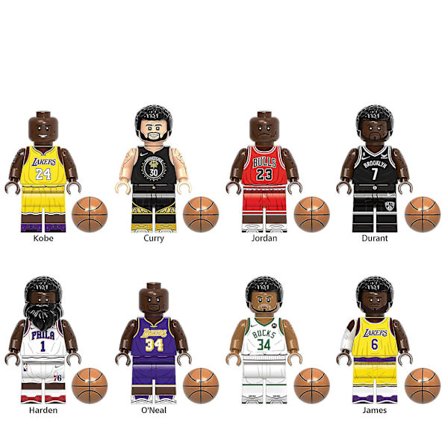 Basketballspillerfigurer Byggeklodser Børnegave Legetøj 4,5 cm Sæt af 8 stk