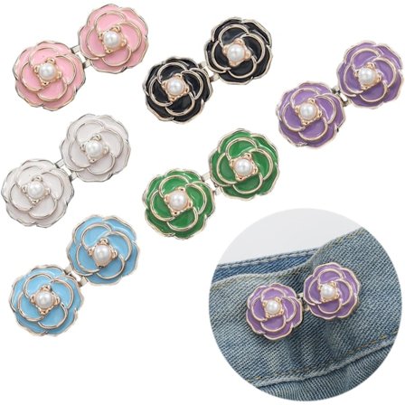 6 Set Kamelia Byxmidja Åtdragare, Inga Sömnads Justerbara Blomma Knappar Nålar Spännen, Avtagbara Byxklämmor Spänne för Kjolar, Jeans