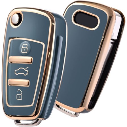 Audi bilnøkkeldeksel (blågrå), bilnøkkeldeksel kompatibel med Audi A1 RS3/R8/Q7/TT/A6L/TTS/SQ fjernkontrollbeskyttelsesetui TPU silikon.