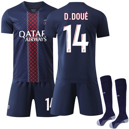 Halloween-tilbud 2025-2026 Paris Saint-Germain Hjemme Børne Voksen Fodboldtrøje No.14 D.Doue