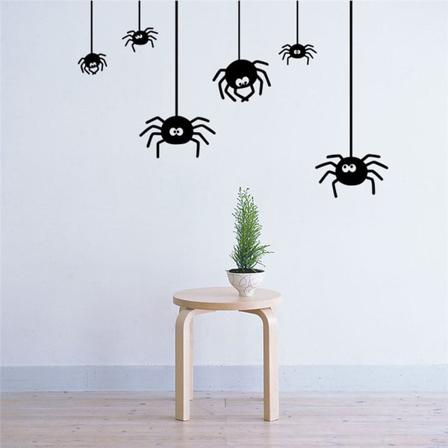 6 Spindlar Halloween Väggdekor Klistermärken Svart