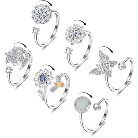 Stressring 6-pak – Justerbar Angst Ring & Fidget Ring til Kvinder_TF_TF