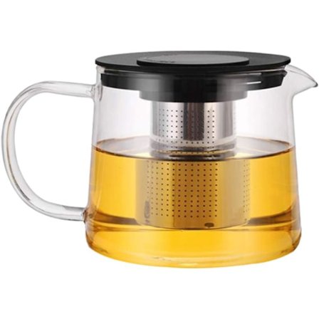 Glas tekande med varmebestandig rustfrit stål teinfuser til te, klar 1500ml