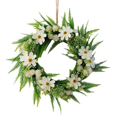 Konstgjord krans av prästkrage och maskros för ytterdörr, fönster, bröllop, sommardekoration inomhus och utomhus, vit prästkrage