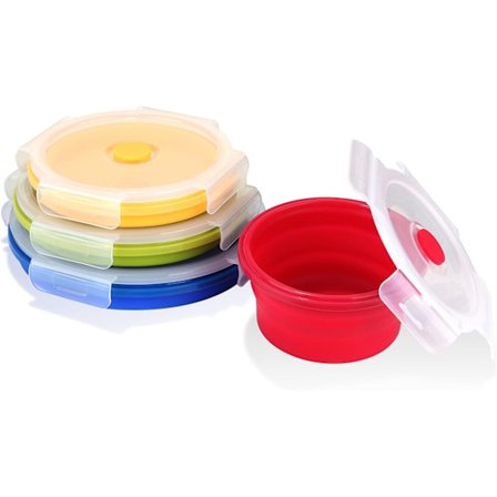 4 st Silikon Matlåda Vikbar Student Matlåda Mikrovågsugn och Kylskåp Matlåda för Färsk Mat