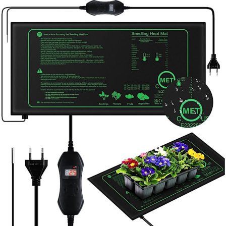 Plantevarmematte, med termostat, 25 x 52 cm, 50W, vanntett, dyrkematte, varmematte for dyrking, plantevarmematte for dyrking, formeringskasse