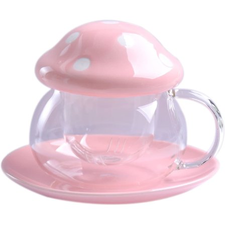 Svamp Te Kopp Svamp Mugg Söta Glas Te Koppar Svamp Kopp Svamp Te Mugg med Filter Lock Underlägg 9,6 Ounces ( Rosa)