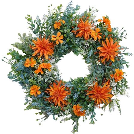 Kunstig Krysantemum Dørkrans med Grønne Blade, Fire Sæsoner