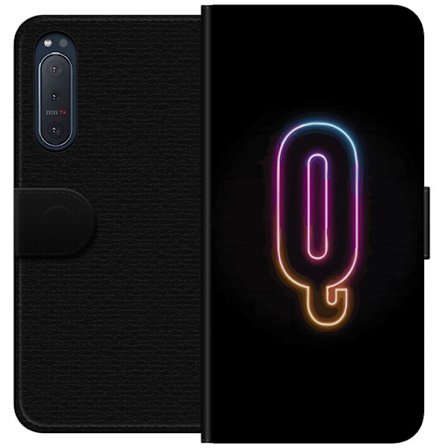 Kompatibelt Lommeboketui til Sony Sony Xperia 5 II Minimalistisk neonbokstav Q i skinnende farger mot mørk bakgrunn