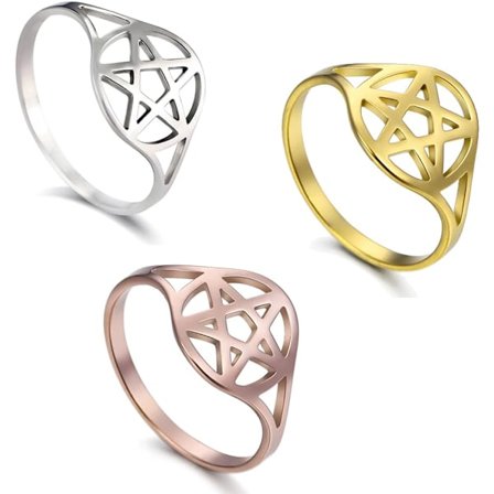 Pentagram Pentakel Ring Set för Kvinnor Wiccan Stjärnring Band, ZQKLA