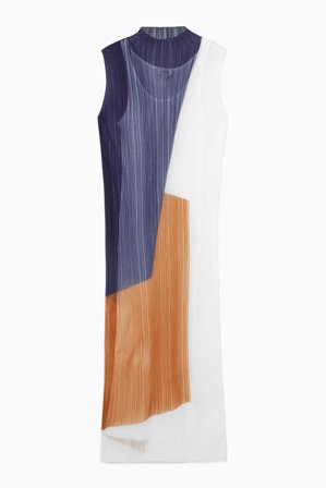 COS Women's Sheer Plissé Midi Dress in Blue