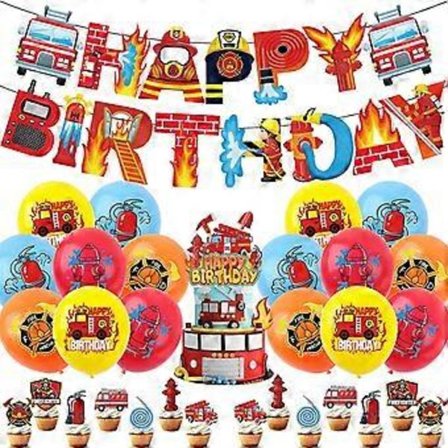 Paloauto Syntymäpäiväjuhlatarvikkeet Sisältää Palomiehen Hyvää Syntymäpäivää Bannerin Kakun Koristeet Cupcake-koristeet Ilmapallot Paloauto Teema