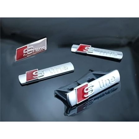 (Sølv) 4 stk. S Logo Line Emblem, 3D Logo Metallklistremerke, Bil Eksteriør Emblem Skilt for A3 A4 A5 A6 A7 A8 Q2 Q3 Q4 Q5 Q7 S3 S4 S5 S6 - Perfekt
