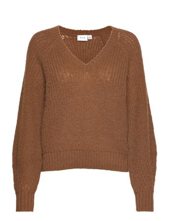Vichinti V-Neck L/S Knit Top/Su/Vol Brown Vila